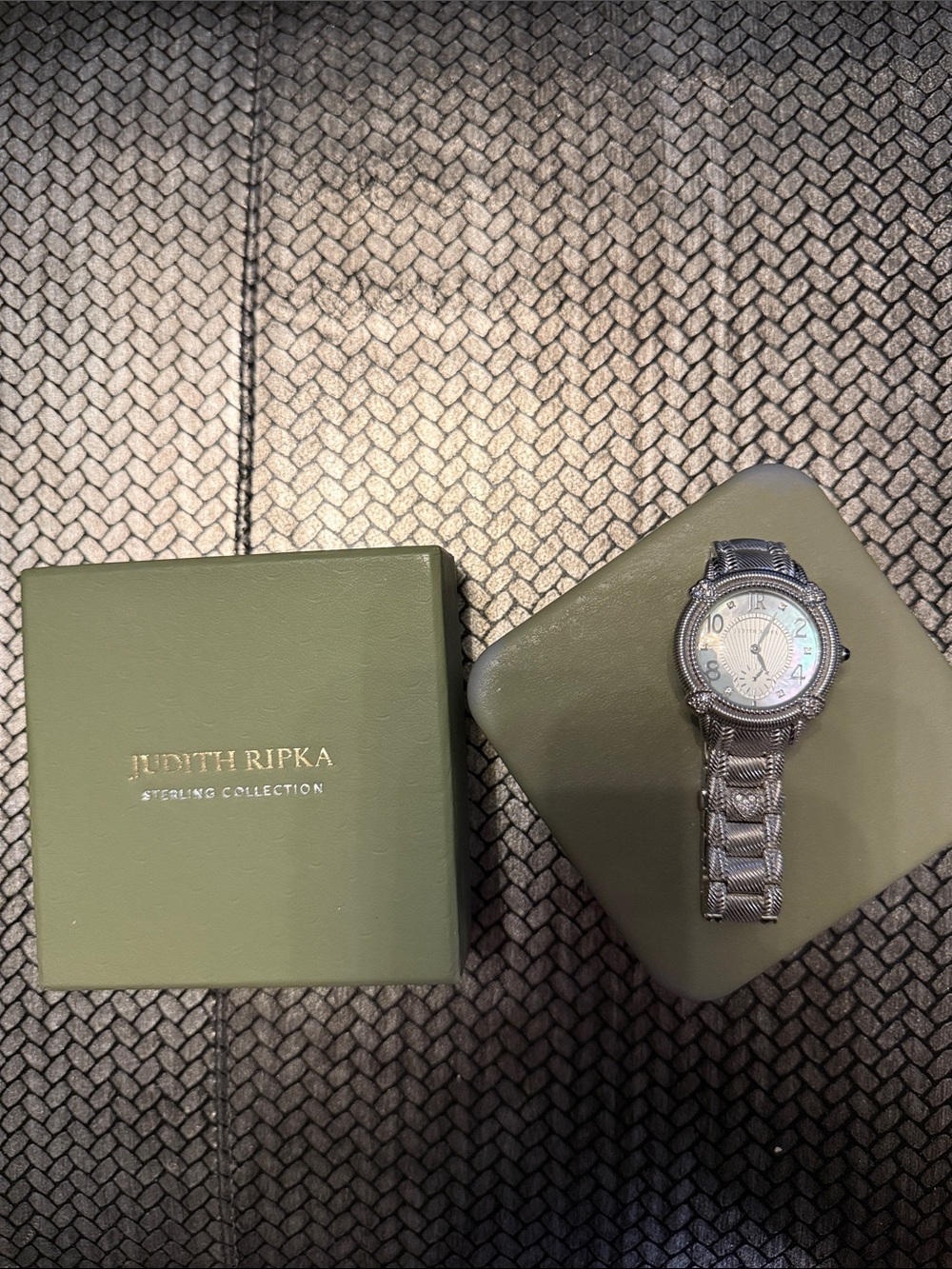 Judith Ripka Silver Stainless Steel Watch with Mother-of-Pearl Dial